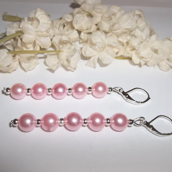 Earrings, Long Pink Earring, Pink Pearl Earrings, Pink Earrings, Earring C011 - Picture 4 of 8
